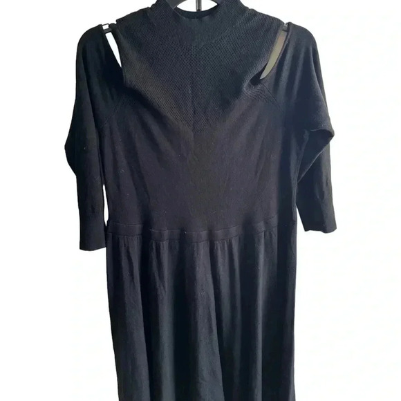 Torrid NWOT 1X Black Knit High Neck Mini Sweater Cold Shoulder Dress - Picture 3 of 6